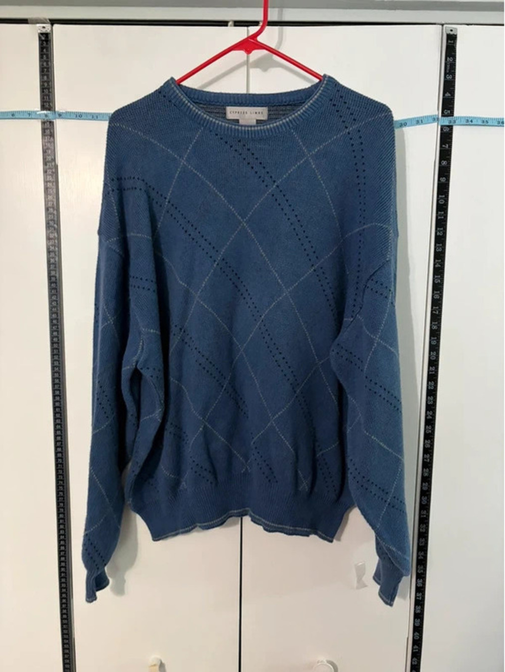 Vintage Cypress Links Sweater Men XL Blue Argyle 100% Cotton Made USA 90s